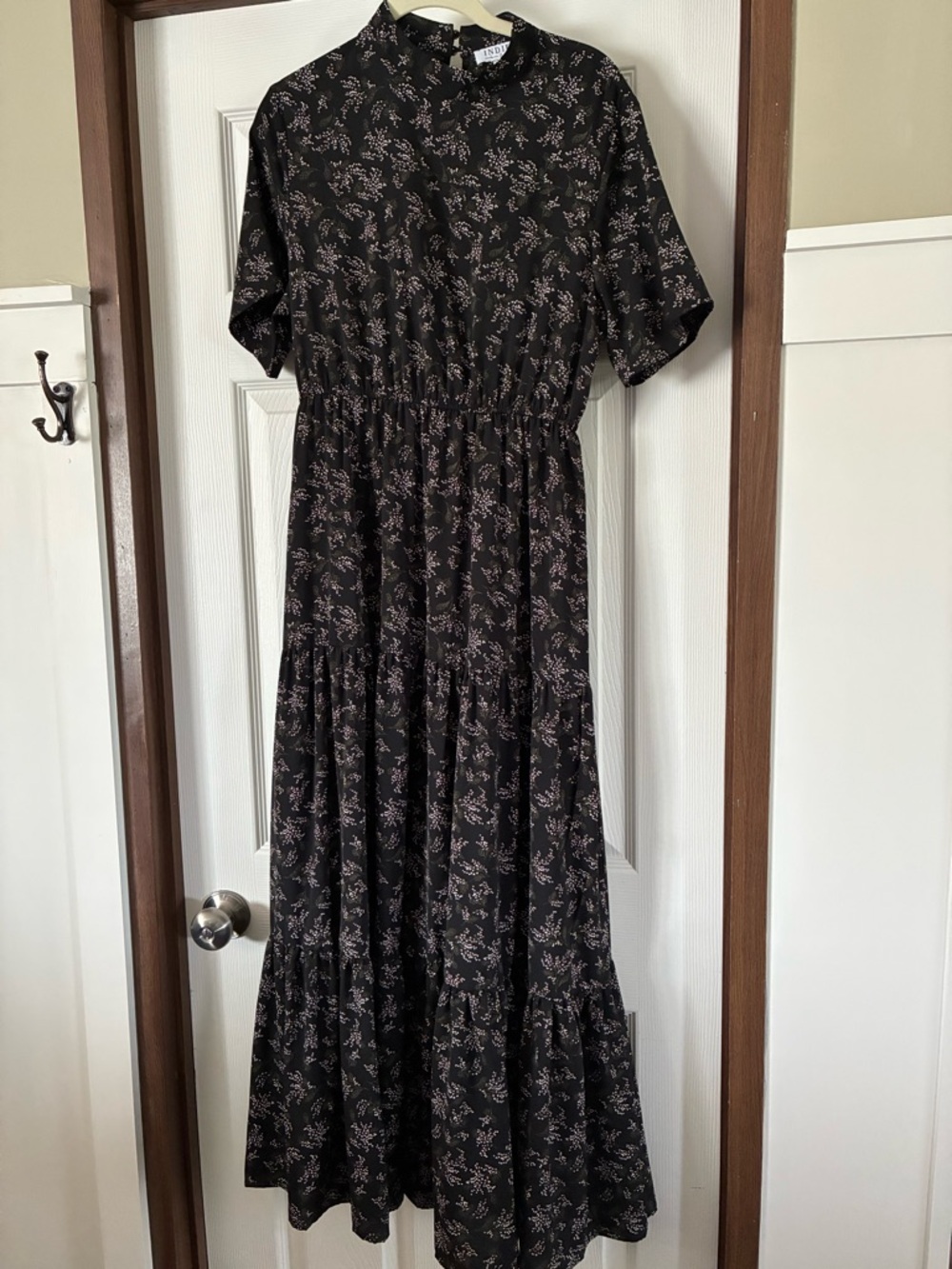 Black Floral Maxi Dress - Elegant Tiered Short Sleeve